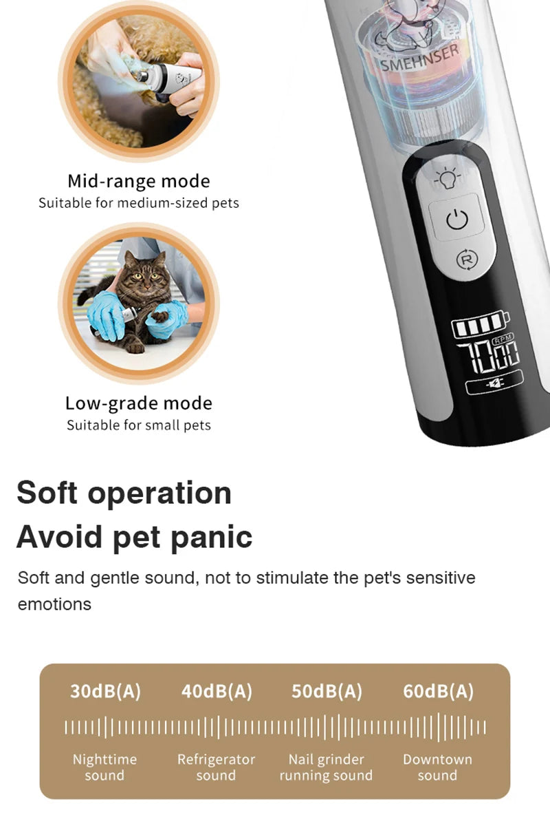 Electric Pet Nail Grinder: LED Light, USB Rechargeable