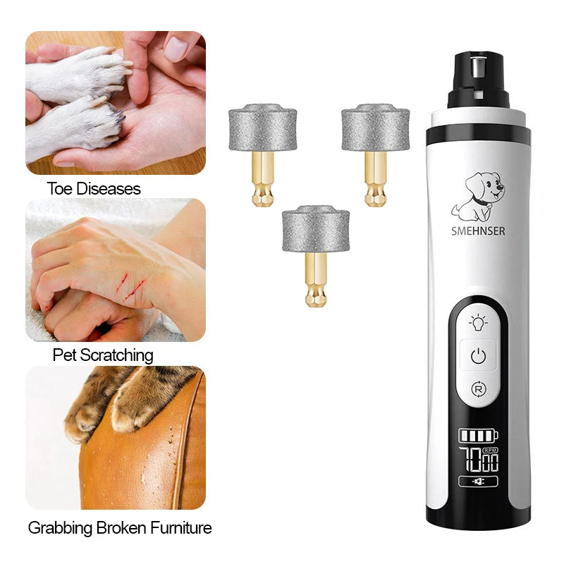 Electric Pet Nail Grinder: LED Light, USB Rechargeable