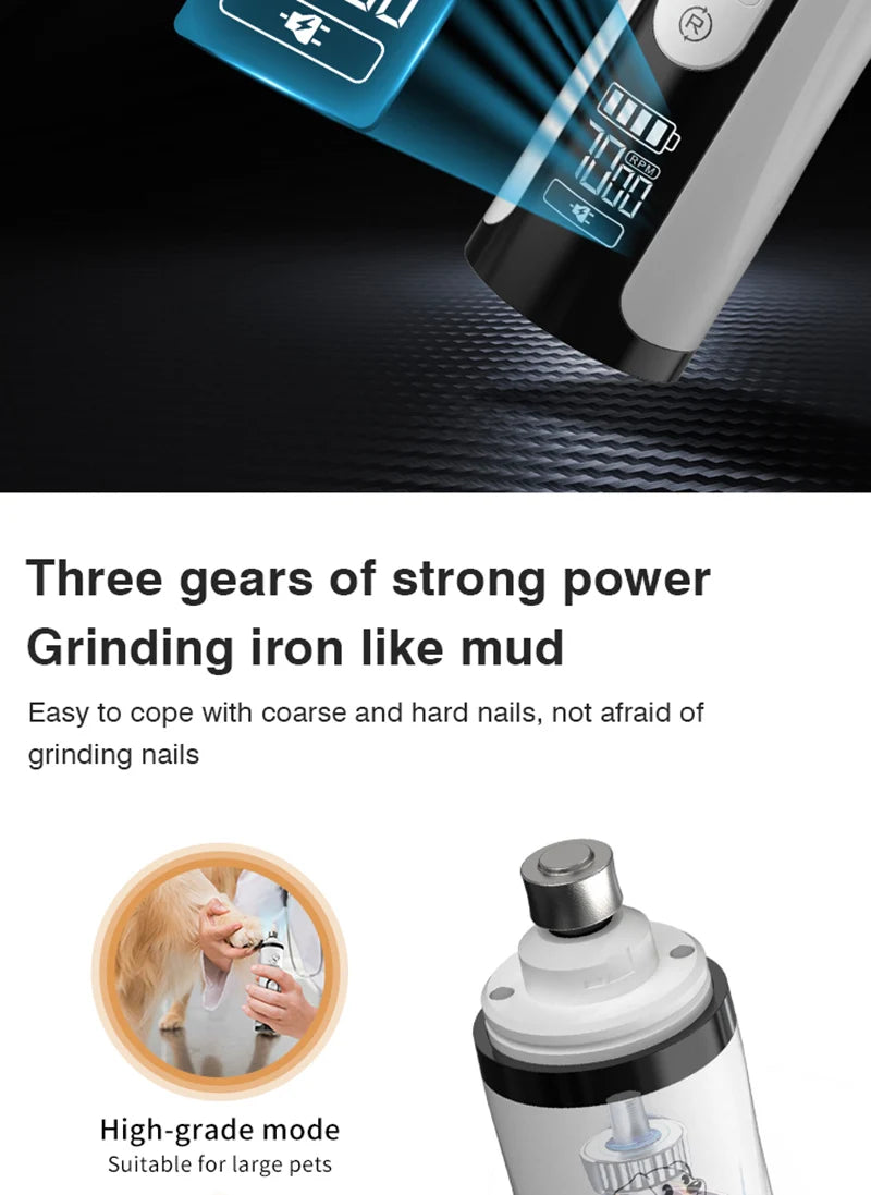 Electric Pet Nail Grinder: LED Light, USB Rechargeable